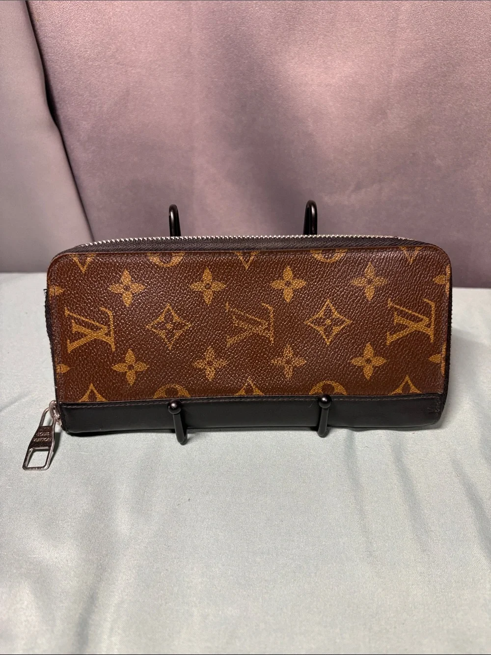 Louis Vuitton Zippy Wallet Vertical Monogram Macassar Canvas Black Leather